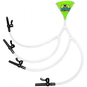 Quad Beer Bong Funnel, Four No Kink Food Grade Tubes and Valves, The Big Daddy of Beer Funnels (Green)